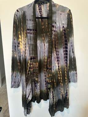 Coin 1804 Women's Plus Size 1X Green Gray Tie Dye Open Front Long Cardigan Duste